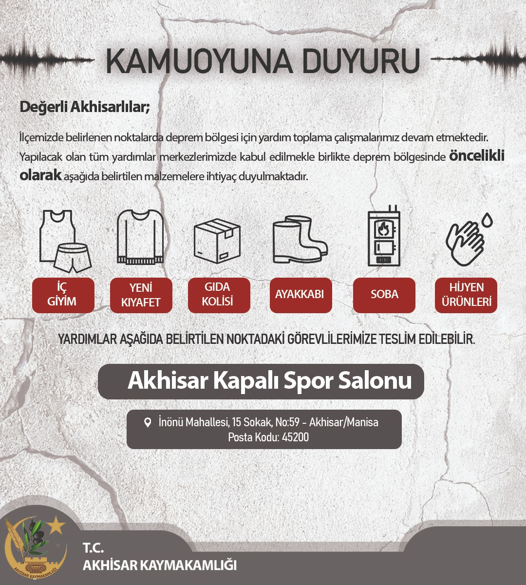 KAHRAMANMARAŞ VE ÇEVRE İLLERDE HİSSEDİLEN DEPREME İLİŞKİN KAMUOYUNA DUYURU